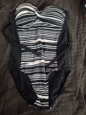 Black & White Striped One-Piece Swimsuit with Tummy Control